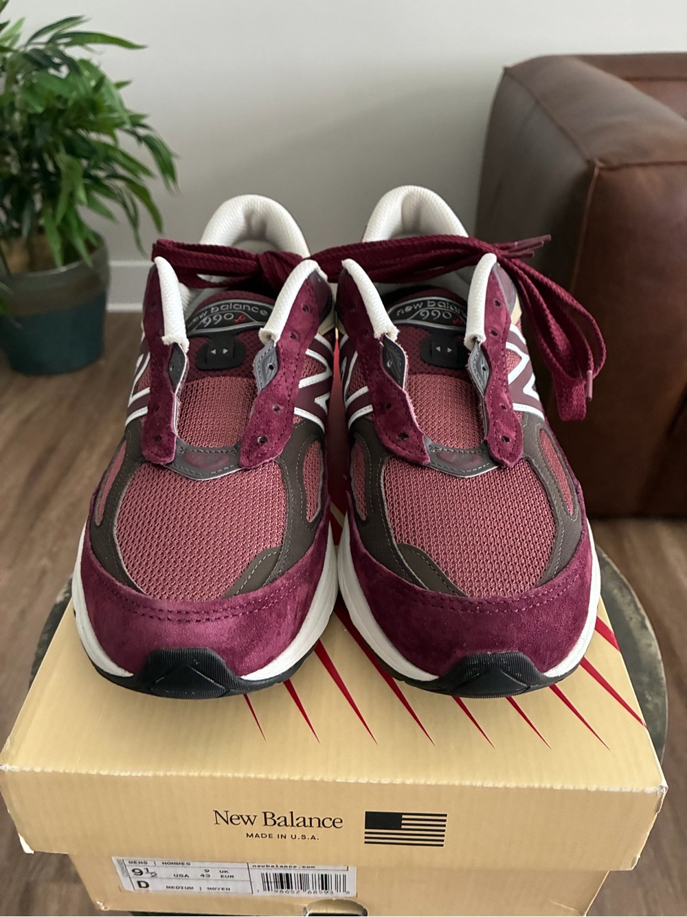 New Balance Men's Athletic Shoes Burgundy, White, Tan